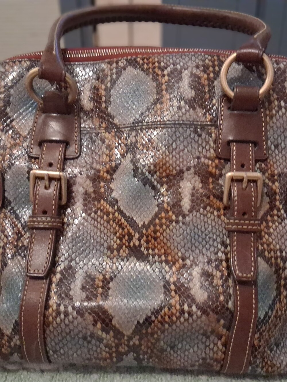 Dooney & Bourke Snake-Print Brown Satchel with Leather Trim - Picture 2 of 2